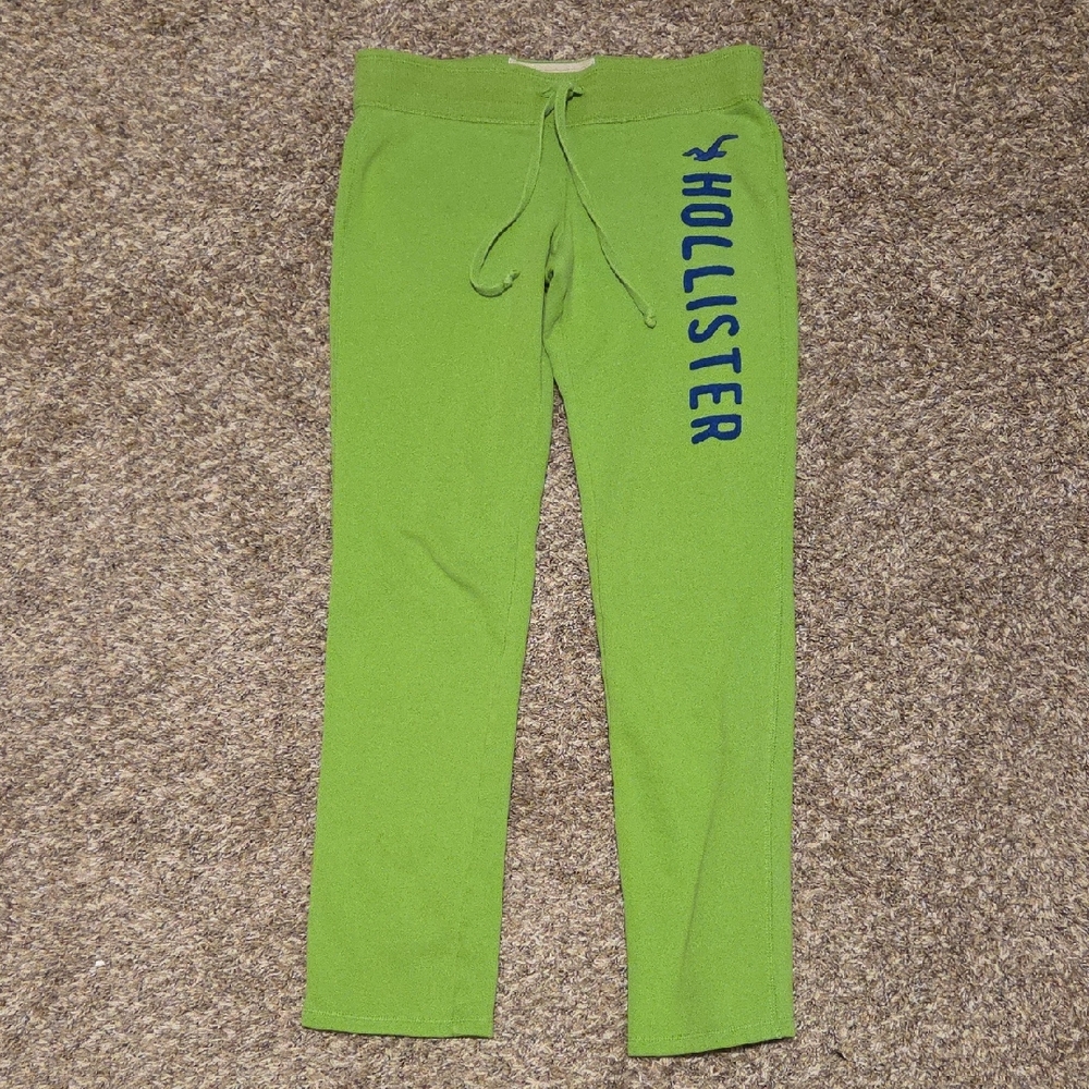Hollister Lime Green Sweat Pants with Blue Logo